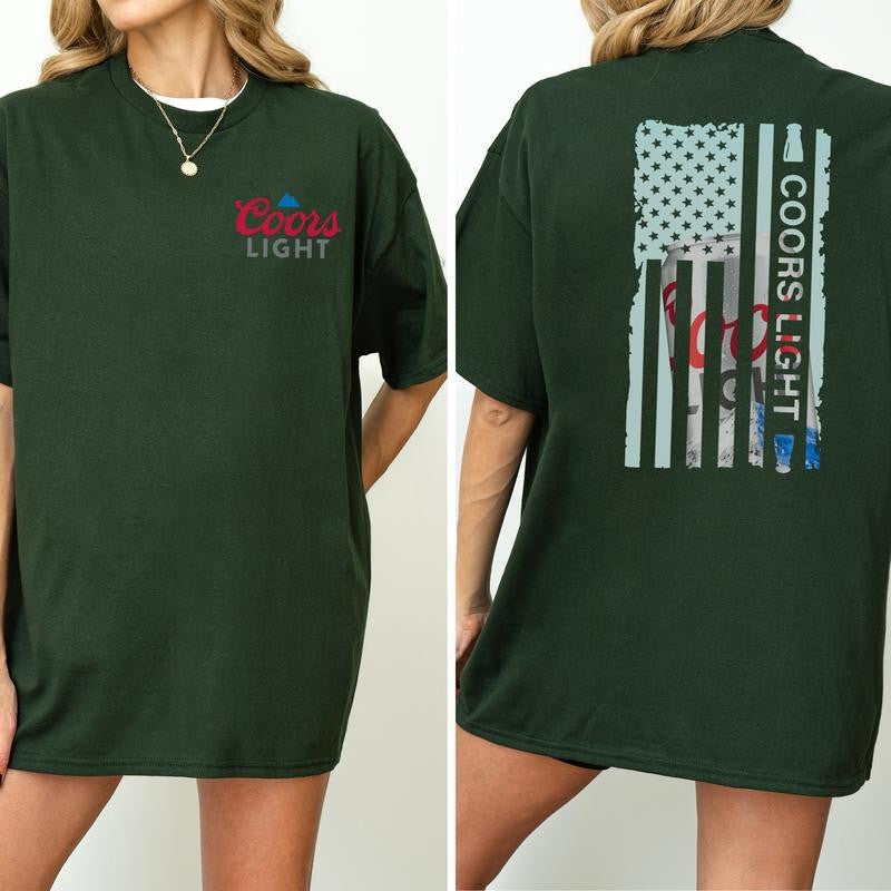 Coors Light American Flag Graphic 2 Sided Shirt, Beer Drinking T-shirt, Soft Cotton Fabric Tshirt, Unisex Drinker Top, Printed Casual Womenswear