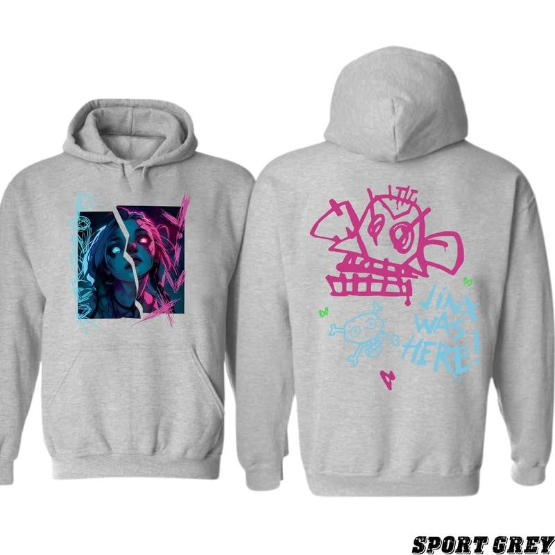 Arcane-Jinx Hoodie/T-Shirt Harajuku Legend of League Shirt/Hoodie, Unisex for Man and Women, 100% Cotton, LOL Tee