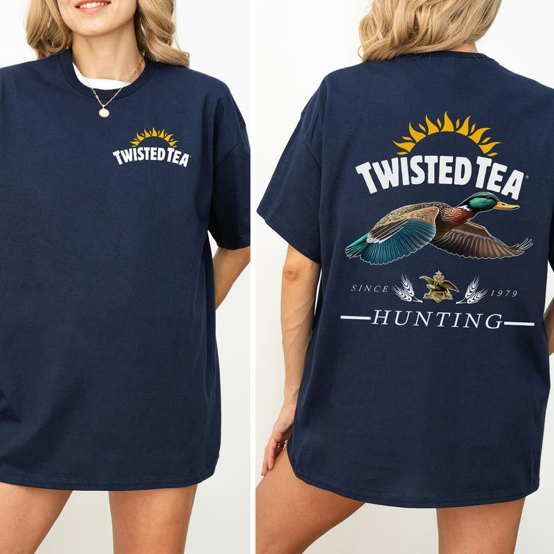 Vintage Twisted Tea Hunting Duck Shirt 2-Sided, Marllard Hunt Tshirt, Summer Hunting Graphic Printed Tee, Retro Drinking T-shirt, Drink Tee, Soft Cotton Fabric T-shirt, Women's Top, Casual Womenswear