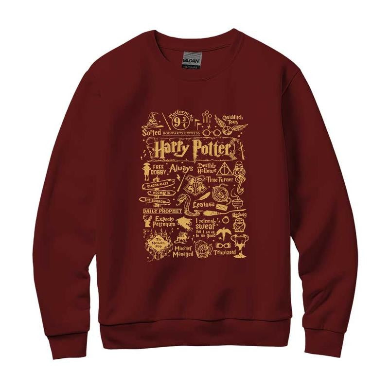 HP Iconic Quotes Unisex Sweatshirt, Hogwarts Hoodie, HP Signature Things T-Shirt, Cotton Relaxed Fit Sweaters Pullover potterhead gift
