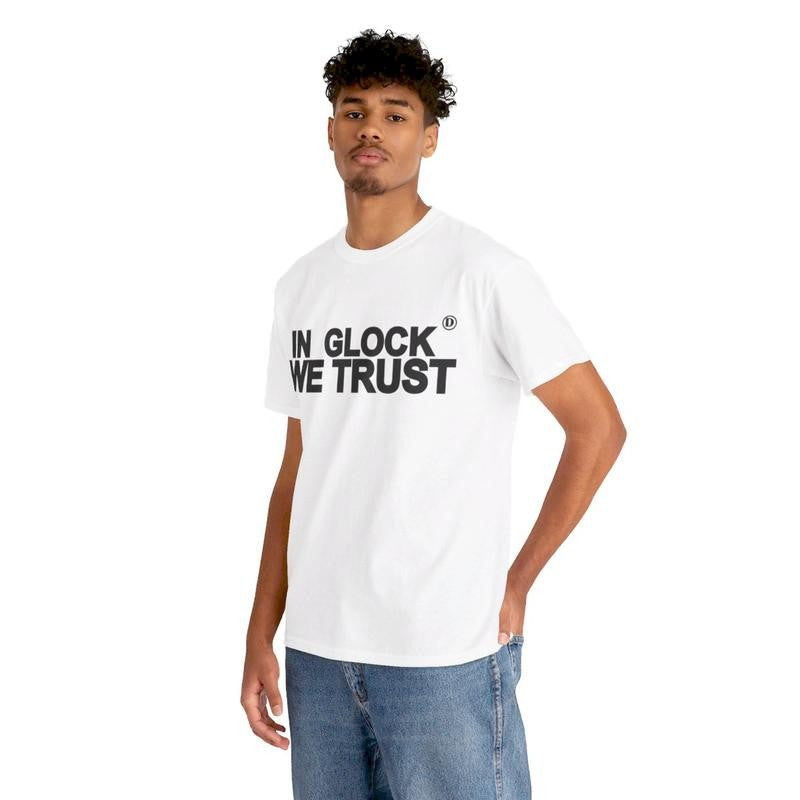 Vintage In Glock We Trust Y2k 90s Hip-Hop Vibes Heavy Cotton Graphic T-Shirt Tshirt Shirt HipHop Rap Tee Casual Classic Menswear Retro Top Comfy Streetwear
