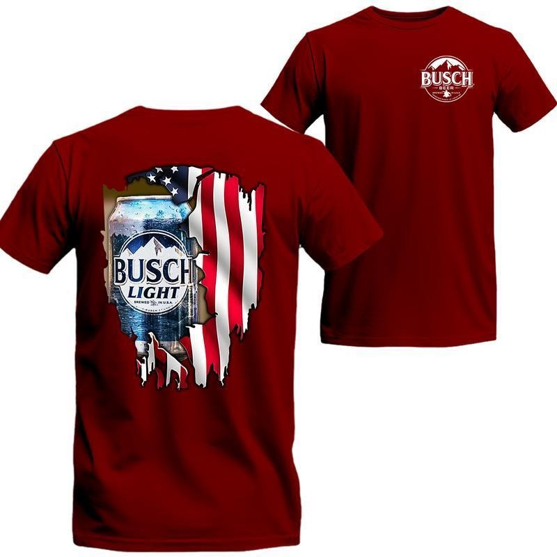 [Sale Up To 21%] Busch Light American Flag T-Shirt - Patriotic Beer Graphic Tee, Perfect for USA Beer Fans, Casual and Event Wear Cotton Menswear