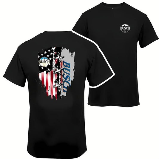 Busch Light -Beer- Busch Beer American Flag 2 Sided Tshirt, Casual Graphic Round Neck T-shirt for Summer, Fashion Top for Daily Wear, T shirt For Men And Women