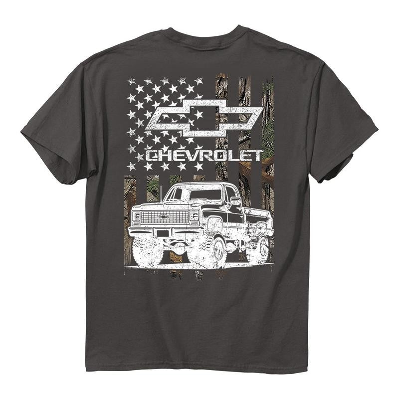 Chevrolet - Buck Wear Chevy Camo Accent Flag T-shirt, From Classic To Bright, Trendy & Comfortable, Unisex Designs, Classic Cotton, Menswear Top