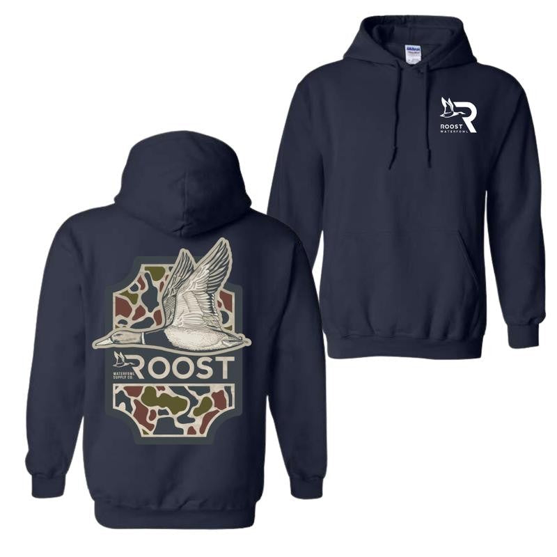 Roost Waterfowl Duck Hunting Hoodie - Camo Design, Graphic Hoodie, Ideal for Waterfowl Hunters, Unisex Comfort and Style, Menswear Top