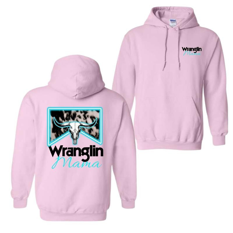 Wranglin' Mama Hoodie, Western-Inspired Graphic Hoodie, Trendy Ranch Life Hoodie, Stylish Western Apparel, Cozy and Comfortable Design
