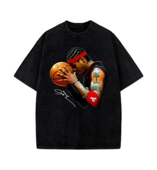 Allen Iverson The Answer Sixers 90's Basketball Vintage Streetwear Style T-Shirt Crewneck Cotton Menswear Top