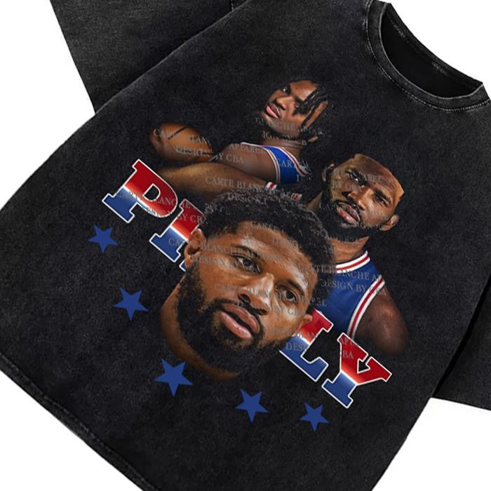 Paul George Joel Embiid Tyrese Maxey Philly Big 3 Philadelphia Graphic T-Shirt Basketball Cotton