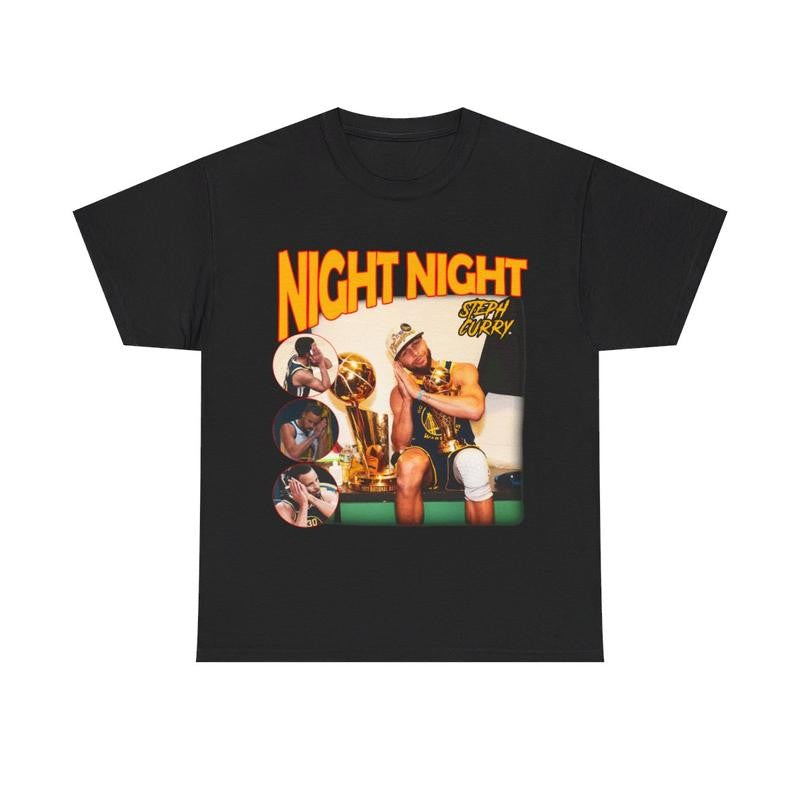 Stephen Curry | Night Night | Heavy Cotton Tee Basketball Bootleg Style T-Shirt, Graphic T-Shirt, Shirt, Retro Basketball Shirt Casual Menswear Top Classic Smooth Underwear Tshirt Man Streetwear Shortsleeve Crewneck Sports Fan Tee Hooper Baller Finds