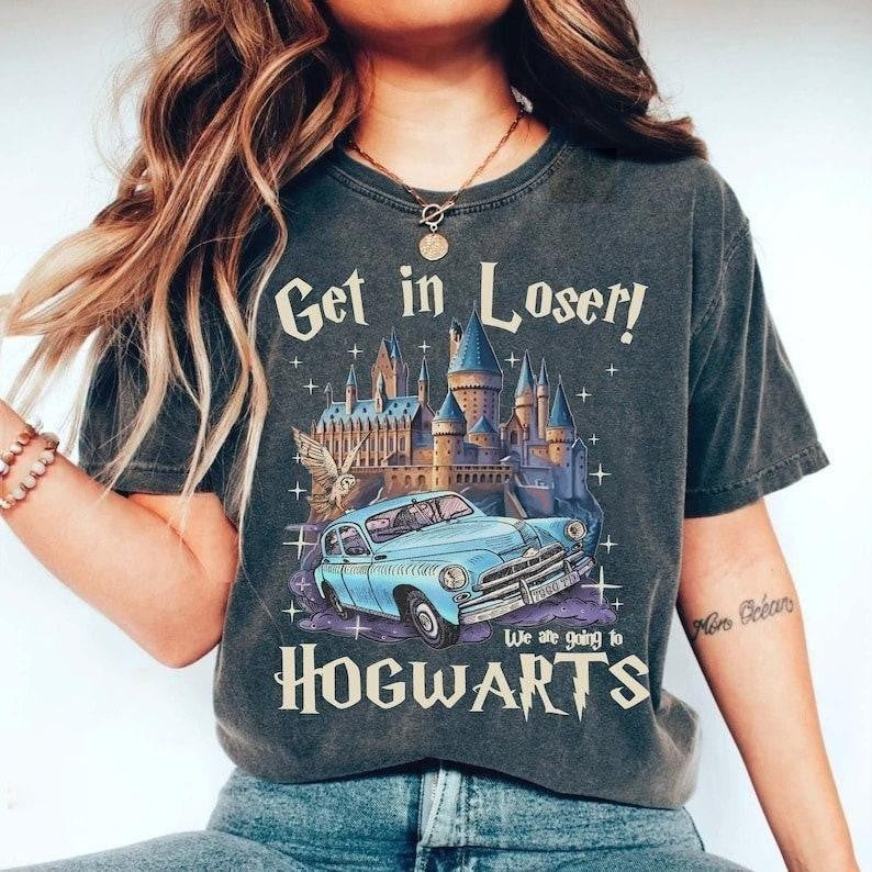 Get In Loser We're Going To Hogwarts TShirt, Wizard Flying Car Shirt, Universal Studios Shirt, Wizard Flying Car Tee, Meme 90s Vintagge TShirt, Wizard Fan Ttshirt, Unisex Apparel Relaxed Fit Printed In The USA