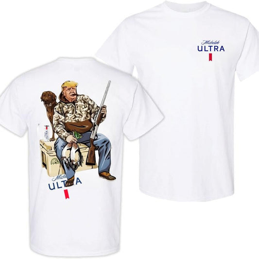 Busch Light, Hunter Trump With Michelob Ultra Beer 2 Siders T-shirt, Trump and Your Hunt Dog, Hunting Season, Perfect For Beer Lovers, Unisex T-Shirt, Cotton, Casual Graphic Trump T-shirt, Unisex T-shirt for Men and For Women