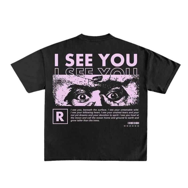 I See You Print Short Sleeve Graphic Unisex T-Shirt Casual Menswear Top Stylish Underwear Man Tshirt Shortsleeve Tropical Streetwear