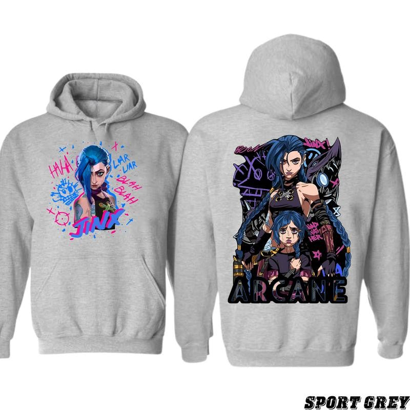 Arcane Jinx T-Shirt/Hoodie Vi League of Legends New Season Unisex T-Shirt/Hoodie, Unisex for Man and Women, 100% Cotton, LOL Tee