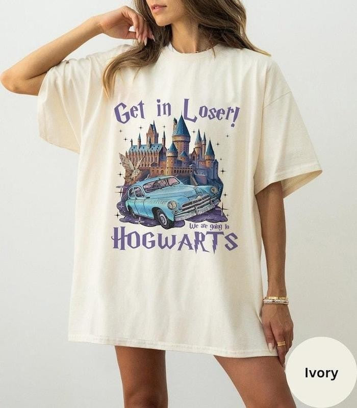 Get In Loser We're Going To Hogwarts TShirt, Wizard Flying Car Shirt, Universal Studios Shirt, Wizard Flying Car Tee, Meme 90s Vintagge TShirt, Wizard Fan Ttshirt, Unisex Apparel Relaxed Fit Printed In The USA