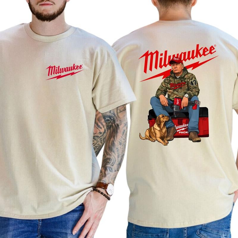 Milwaukee Trump Camo Unisex Cotton T-Shirt, Trump With Local Boy Shirt, Cotton Shortsleeve Top, Casual Menswear