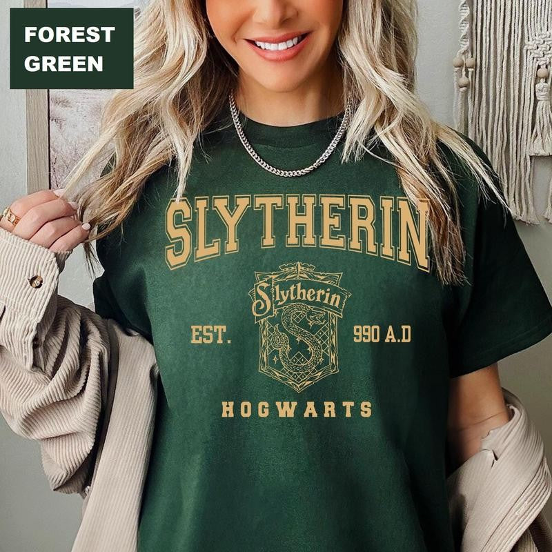 Wizard Houses Vintage T-shirt Hogwarts House Wizard School T-Shirt HOT TREND Casual Cotton