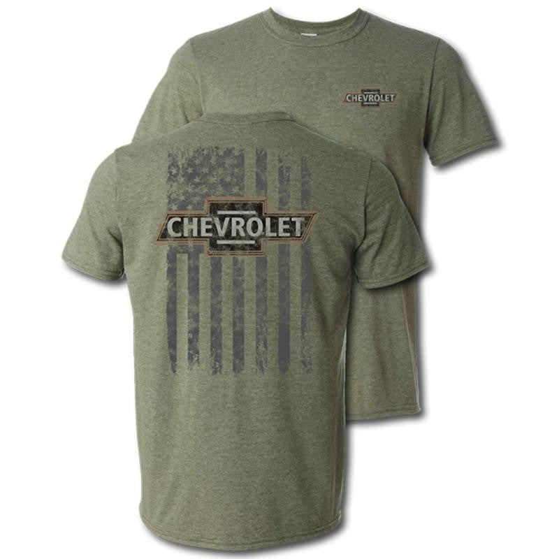 Chevrolet Heritage American Flag Heather Military Green T-shirt, Casual Yet Chic, Fashion Selections For All, For Everyone, Classic Cotton, Unisex