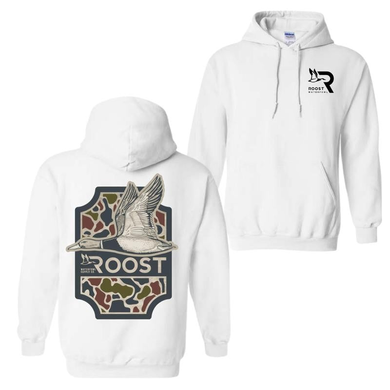 Roost Waterfowl Duck Hunting Hoodie - Camo Design, Graphic Hoodie, Ideal for Waterfowl Hunters, Unisex Comfort and Style, Menswear Top