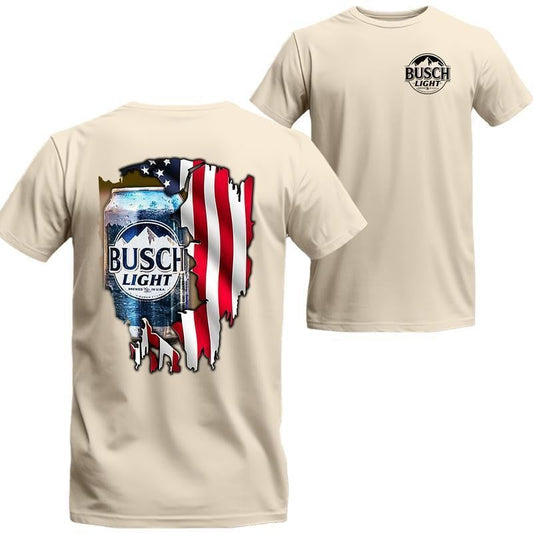 [Sale Up To 21%] Busch Light American Flag T-Shirt - Patriotic Beer Graphic Tee, Perfect for USA Beer Fans, Casual and Event Wear Cotton Menswear