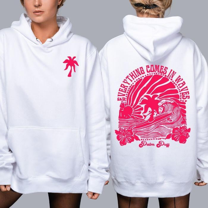 [Sale Up To 60%] Pink Palm Puff Hoodie Vintage Hunting Hoodie/ T-Shirt/ Sweatshirt, Palm Vintage Hoodie, Trendy Sweatshirt, For Women