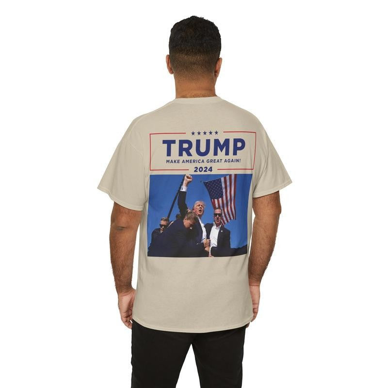Trump Rally Shooter Unisex Tshirt, 2 Sided American Funny Graphic Tee Shirt 2024 Elections, Classic Casual Top Menswear Womenswear