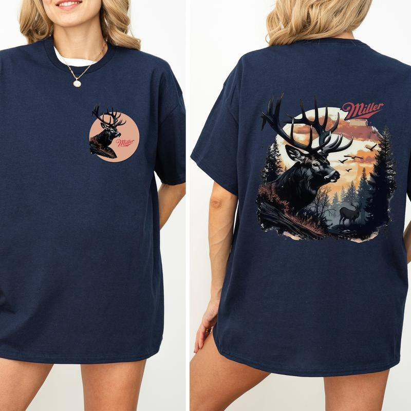 Vintage Miller High Life 2 Sided Shirt, Retro Hunting T-shirt, Deer Tshirt, Hunting Tee, Deer Hunting Season Shirt, Cotton Fabric Printed Womenswear