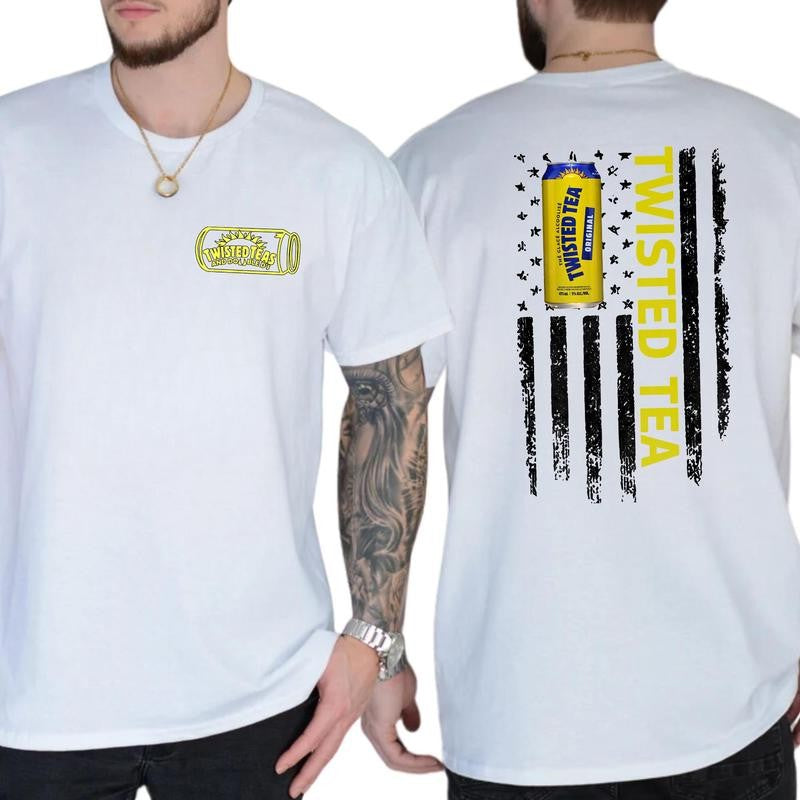 Casual, 2-Side Twisted Tea Logo Flag Funny T-Shirt, Full Color, For Men ,Gift For men, Casual.