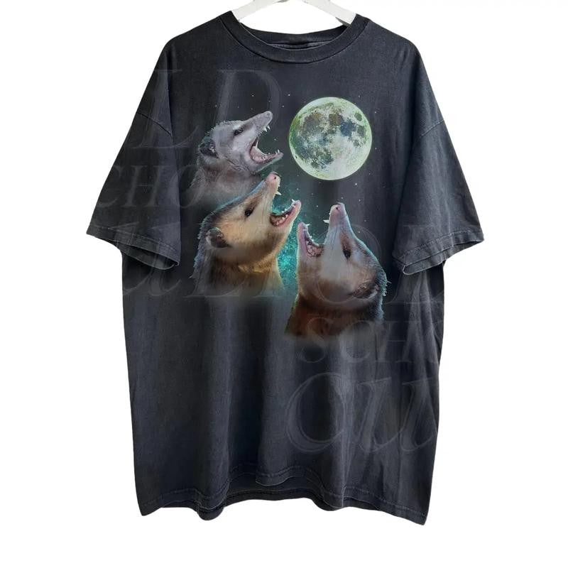 Three Possums Howling at Moon Vinatge Shirt, Retro Opossum Lover Tshirt, Funny Possum Tee, Distressed Cotton Unisex Tee, Possum Gifts