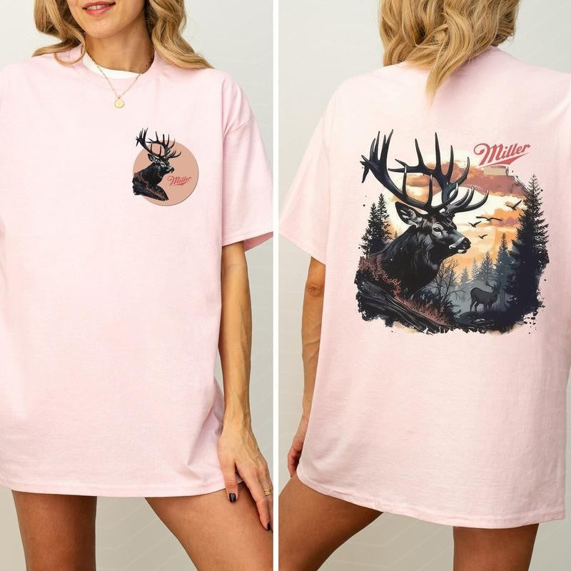 Vintage Miller High Life 2 Sided Shirt, Retro Hunting T-shirt, Deer Tshirt, Hunting Tee, Deer Hunting Season Shirt, Cotton Fabric Printed Womenswear