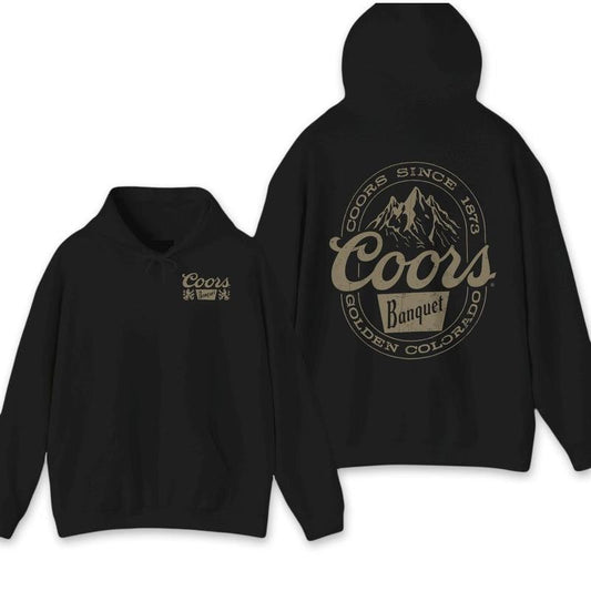 [ Sale Up To 65% ] Coors Banquet 2 Sided Hoodies Sweater T-Shirt Full Color, Classic Design Featuring Retro Coors Mountain Graphic Sweatshirt, Perfect for Beer Lover Gift