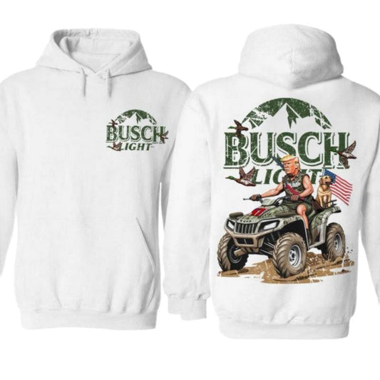 Busch Light Trump King 2 Sided Hoodie, Pullover With Hunter And Dog Graphic, Perfect for outings and holidays, Unisex for Men and For Women