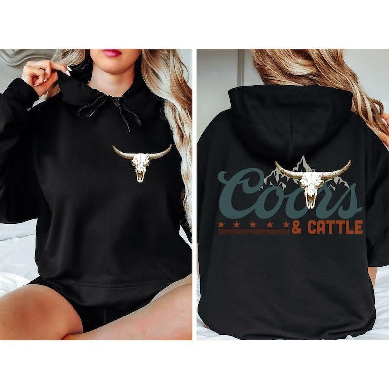 Coors Rodeo Hoodie, Retro Coors Cowboy tshirrt, The Original Coors Cowboy Hoodie, Desert T-shirt, Western tshirt, Country Girl Hoodie Cotton - Trendy To Timeless - From Small To Extra Large - Shared Wardrobe Options - Iconic Styles - Choose Your Hue