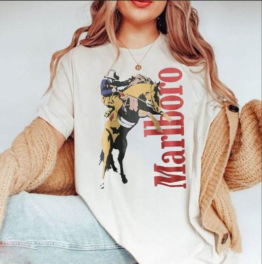 Vintage Marlboro Cowboy Wild West T-Shirt, Western Graphic Tee, Gift For Men Women, Country Music Shirt
