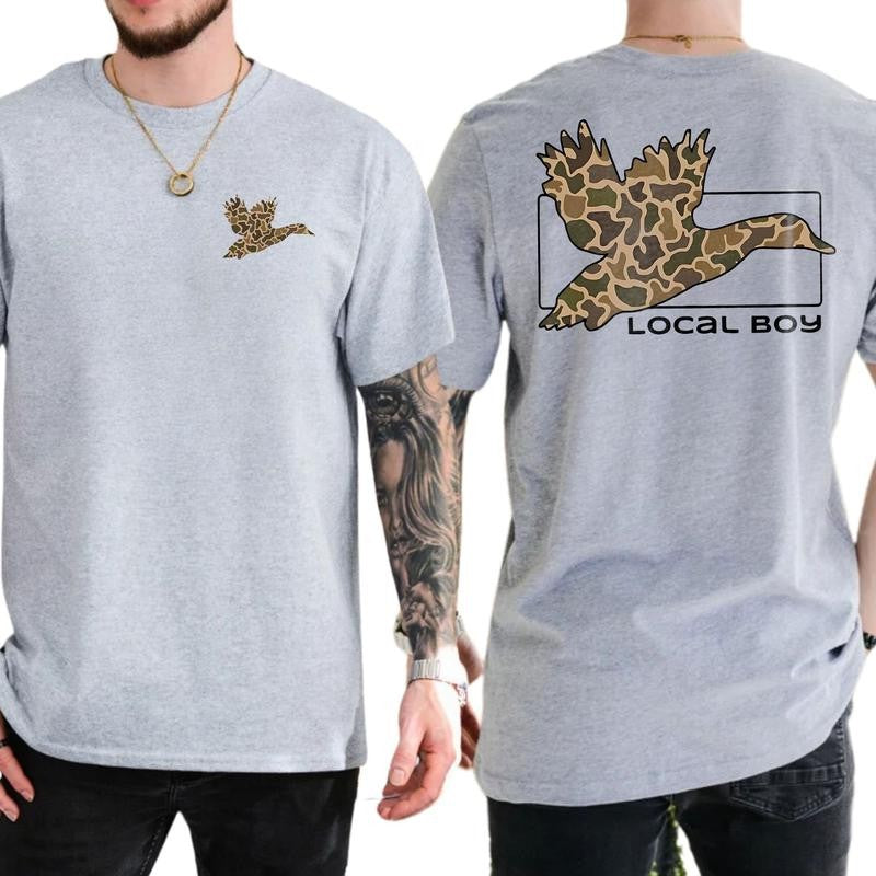 Camo Duck Hunting Shirt, Old School Camo T-Shirt Unisex 2 Sided, Casual Menswear, Classic Cotton Top, Soft Fabric Shortsleeve Shirt