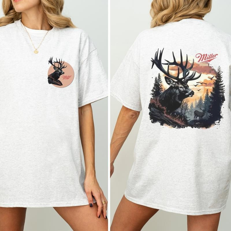Vintage Miller High Life 2 Sided Shirt, Retro Hunting T-shirt, Deer Tshirt, Hunting Tee, Deer Hunting Season Shirt, Cotton Fabric Printed Womenswear