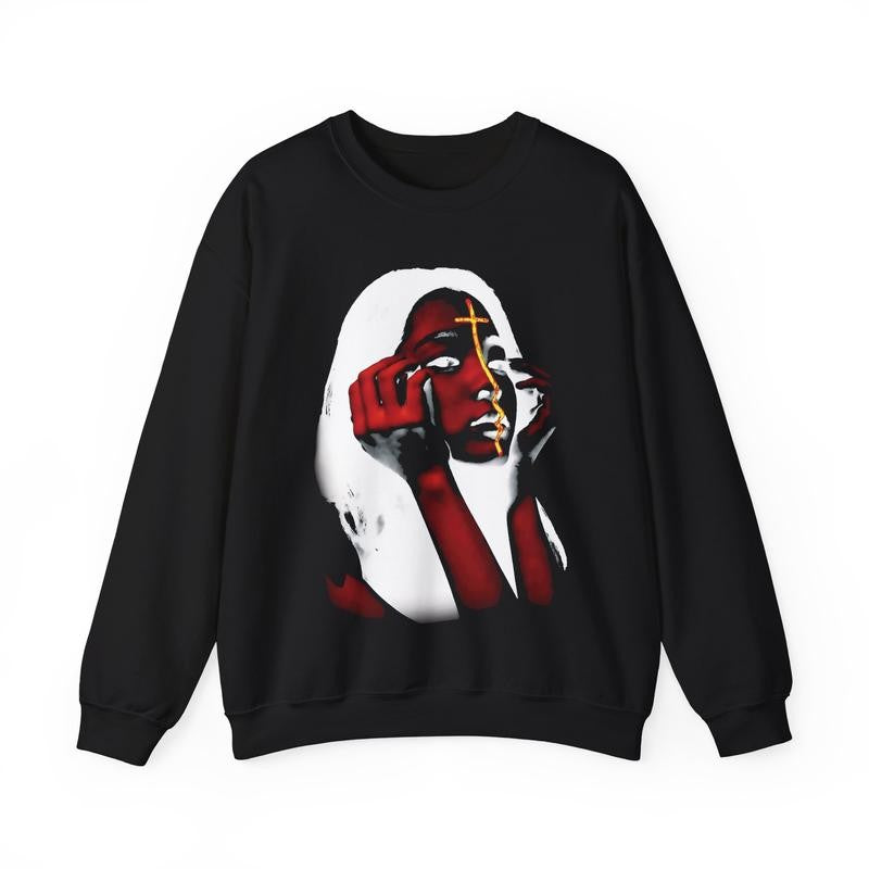 Vintage Flaming Cross Girl Heavy Blend Crewneck Sweatshirt Retro Vintage Comfy Sweater Streetwear Crewneck Long sleeve Christian Fashion Classic Menswear Cotton Polyester