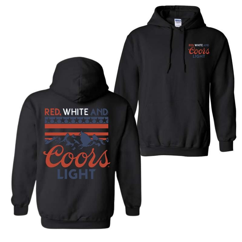 Coors Light Red, White, and Blue Design, Casual Wear Hoodie, Patriotic and Bold Style, Unisex Hoodie for Man and Women
