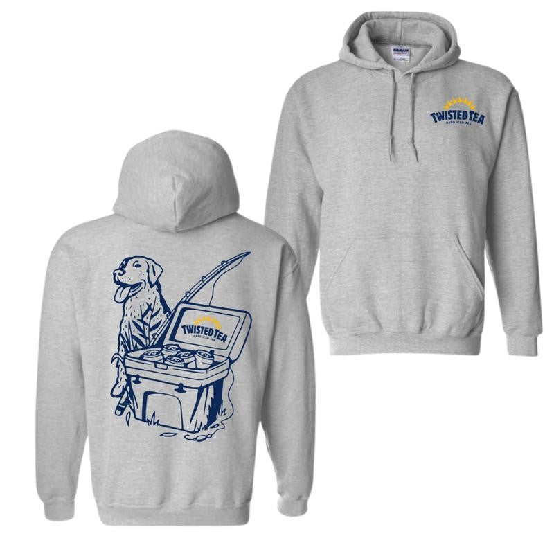 Twisted Tea Fishing Scene with Dog & Cooler 2 sided Hoodie and T-shirt, Unisex Hoodie