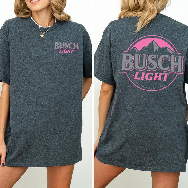 Women's Busch Light Shirt 2-Sided, Pink Logo Busch Light Tee, Summer Drink Graphic Printed Tshirt, Drink Tee for Girls, Drinking T-shirt, Soft Cotton Fabric T-shirt, Women's Top, Casual Womenswear