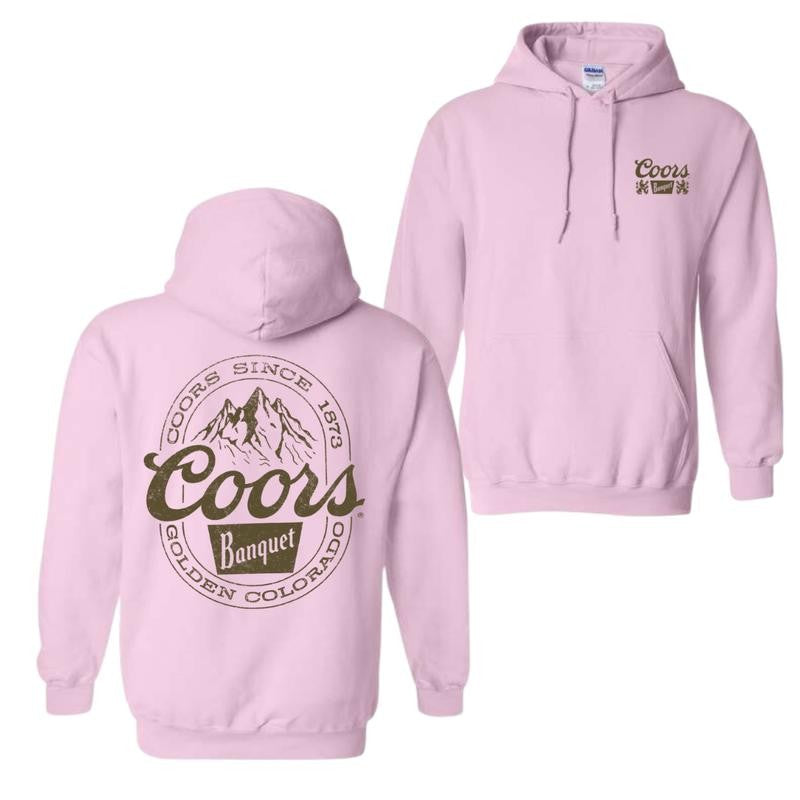 Coors Banquet Hoodie - Classic and Rugged Design Featuring Retro Coors Logo with Mountain Graphics, Comfortable Black Unisex Hoodie for Everyday Wear Menswear