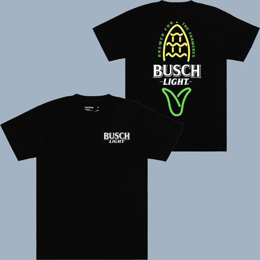 Busch Light Corn Front And Back Print Natural T-shirt Unisex - 2 Sided - Colorful Varieties - His And Hers Fashion - Pick Your Look - Sizes For Everyone - High Performance Apparel