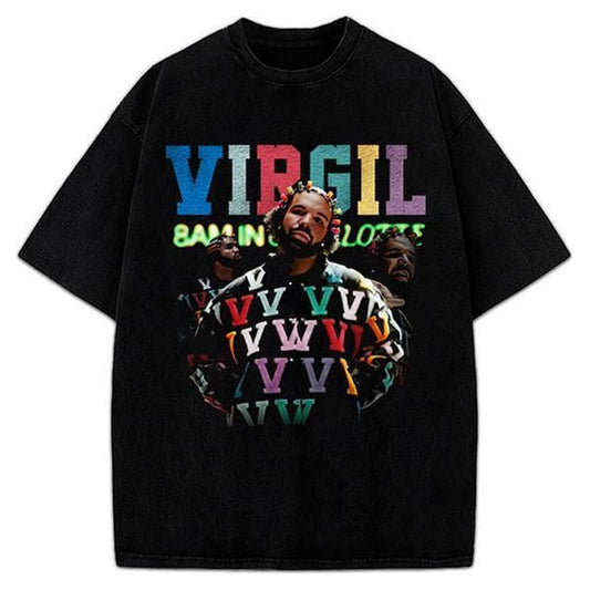 Drake 8AM IN CHARLOTTE For All The Dogs Virgil Abloh Tribute Hate Survivor Graphic Rap Hip Hop T-Shirt Crewneck Cotton