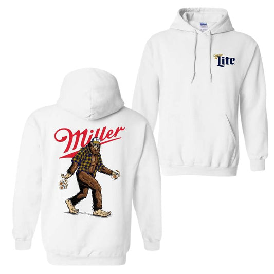 Bigfoot Miller Lite  T-Shirt Hoodie, 2 Sided Graphic Printed Unisex Classic Comfort Cotton Hoodie in all Sizes all Colors for Men for Women