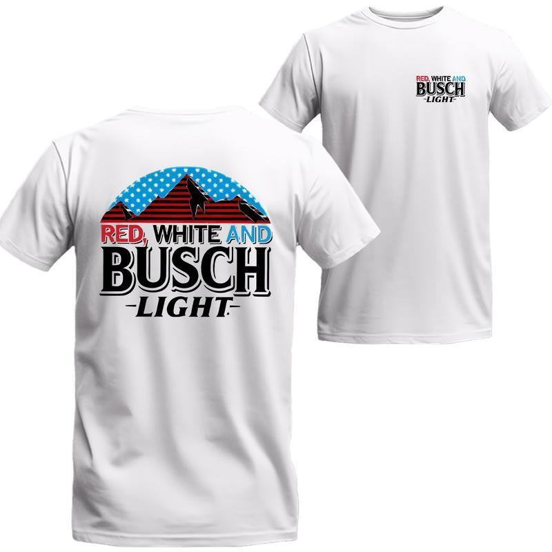 Busch Light, Beer, Red White And Busch Light 2-sides T-shirt,  For Men, For Women,  Casual Graphic Round Neck T-shirt for Summer, Fashion Top for Daily Wear