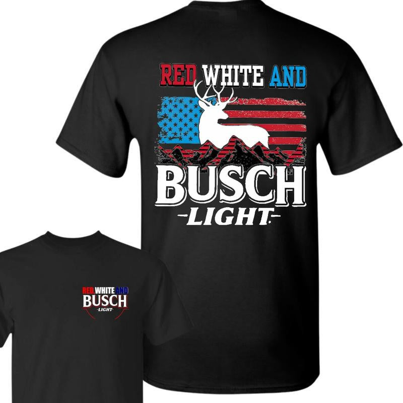 Busch Light -Beer- Red White And Busch Light 4th Of July 2-sided shirt, Beer Drinkers ,Casual Graphic Round Neck T-shirt for Summer, Fashion Top for Daily Wear, T shirt For Men And Women Menswear Underwear