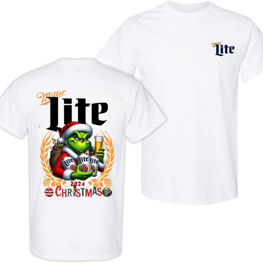 Miller Lite Christmas 2024 Grin With Beer 2 Siders T-shirt, Miller Lite Christmas Shirt, Perfect For Beer Lovers, Casual Graphic Dog T-shirt, Unisex T-shirt for Men and For Women