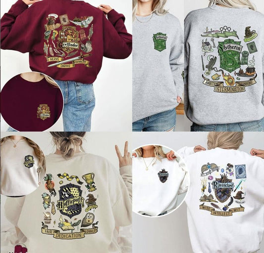 Vintage Hogwarts Houses Sweatshirt, Harry Potter Sweatshirt Cotton Shirt, Wizard House Sweatshirt