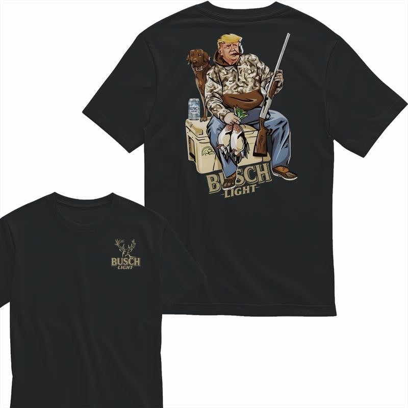 Busch Light, Hunter Trump With Busch Light Beer 2 Siders T-shirt, Perfect For Beer Lovers, Unisex T-Shirt, Cotton, Casual Graphic Trump T-shirt, Unisex T-shirt for Men and For Women
