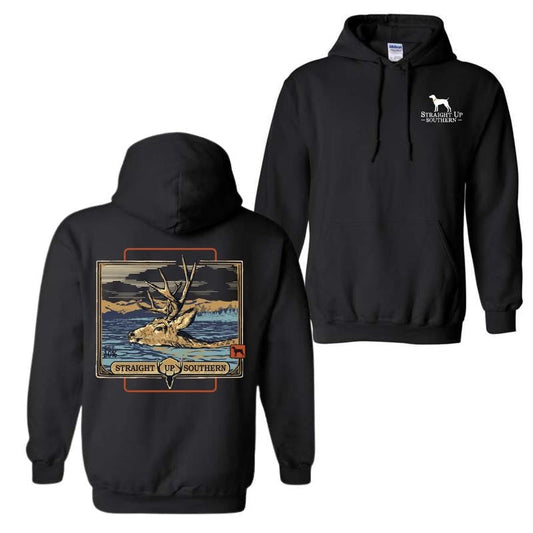 Straight Up Southern Unisex Hoodie - Bold Deer & Mountain Scene Design for Outdoor Enthusiasts and Nature Lovers