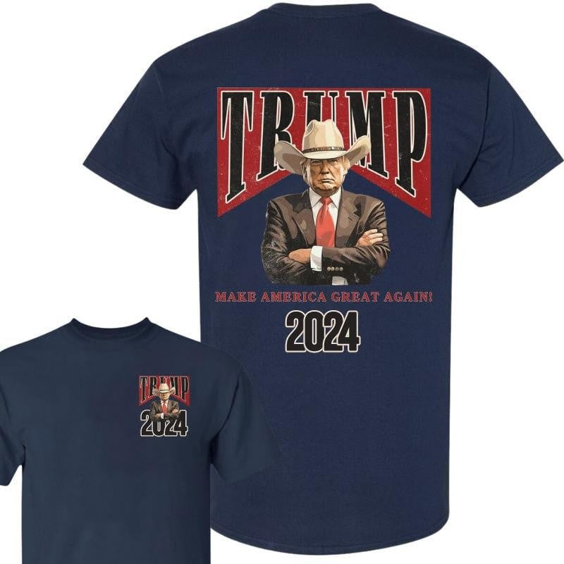 Cowboy Western Make America Great Trump Daddy New T-shirt - 2 Side - Unisex - Multiple Style Options - Celebrity Style - Multiple Colorways, 2 Sided Casual Fabric Cotton Round Neck Graphic Tees Gift For Men And Women Classic Menswear Top Collar